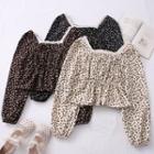 Lace-neckline Floral Crop Top