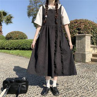 Short-sleeve Frill Trim Blouse / Midi Overall Dress