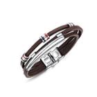 Fashion Simple Striped Geometric 316l Stainless Steel Multilayer Brown Leather Bracelet Silver - One Size