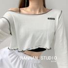 Contrasted Wide-neck Light Knit Top White - One Size