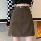 Faux Leather Side-slit Mini A-line Skirt