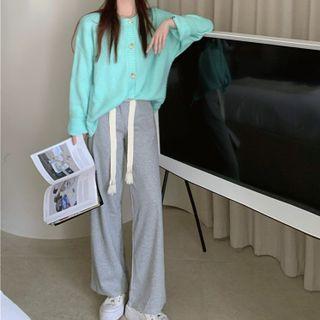 High-waist Wide-leg Pants / Plain Cardigan