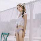 Set: Tasseled Bikini + Lace Crop Cami Top