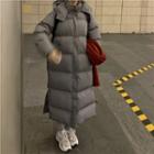 Long-sleeve Plain High-neck Hooded Padded Jacket