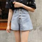 Buttoned Wide-leg Denim Shorts