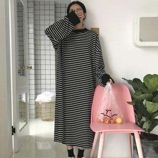 Striped Side Slit Midi Pullover Dress