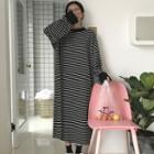 Striped Side Slit Midi Pullover Dress
