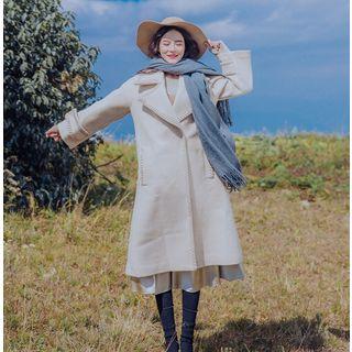 Embroidered Notch Lapel Open Front Coat