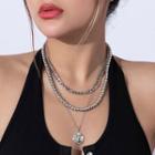 Set: Chain Necklace + Pendant Layered Necklace Set - 3439 - Silver - One Size