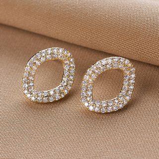 Rhinestone Hoop Earring Qr-087 - 1 Pr - Gold - One Size