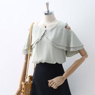 Cold-shoulder Layered Short-sleeve Chiffon Blouse
