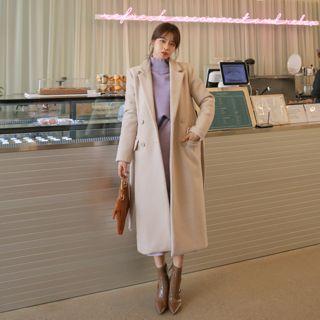 Lapelled Buttoned Wool Blend Coat With Sash