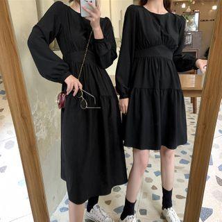 Balloon-sleeve Tiered A-line Dress