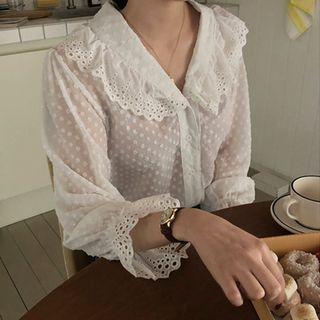 Lace Trim Blouse Off-white - One Size
