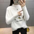 Mock Neck Fish Embroidered Sweater