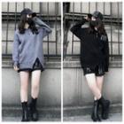 Lettering Slit Henley Sweater