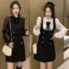Mock Two-piece Balloon-sleeve Double-breasted Mini Dress