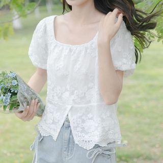 Short-sleeve Scoop-neck Lace Blouse