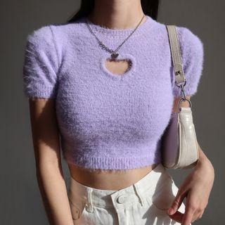 Short-sleeve Keyhole Knit Crop Top