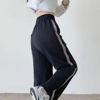 High-waist Contrast Trim Straight Leg Sweatpants