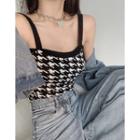 Houndstooth Knit Camisole Top Black - One Size