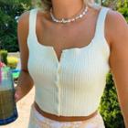 Button-up Ribbed Knit Crop Tank Top
