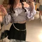 Bell-sleeve Off-shoulder Plain Blouse / Plain Pinafore Dress / High-waist Faux Pearl Chain Skirt
