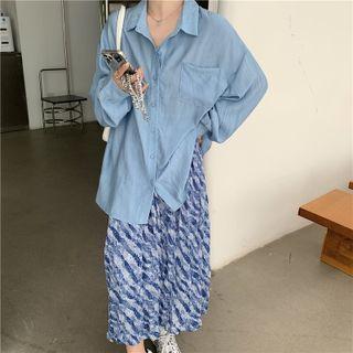 Plain Shirt / Patterned Midi Skirt