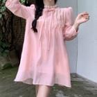 Long-sleeve Mock-neck Mini Dress Pink - One Size