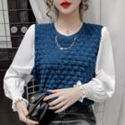 Long-sleeve Chain-accent Textured Top