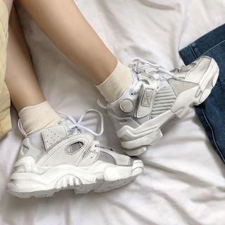 Faux Leather Mesh Platform Sneakers