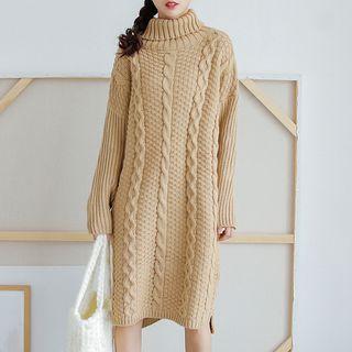 Turtleneck Long-sleeve Cable Knit Dress
