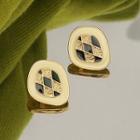 Argyle Stud Earring 1 Pair - Gold & Beige - One Size