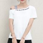 Short-sleeve Cold Shoulder Embroidered Letter T-shirt