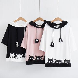 Cat Hooded Short-sleeve T-shirt