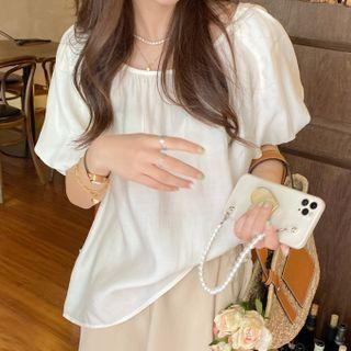 Puff-sleeve Chiffon Top Off-white - One Size
