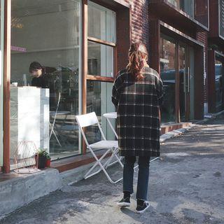 Checked Wool Blend Duffle Coat