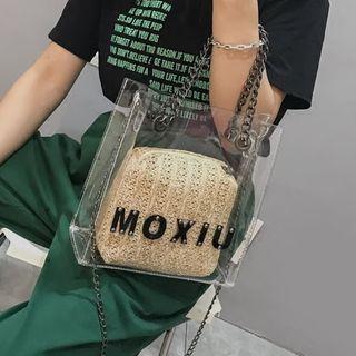 Set: Transparent Crossbody Bag + Straw Pouch