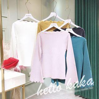 Bell-sleeve Wave Edge Knit Top