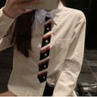 Long-sleeve Mock-tie Plain Shirt