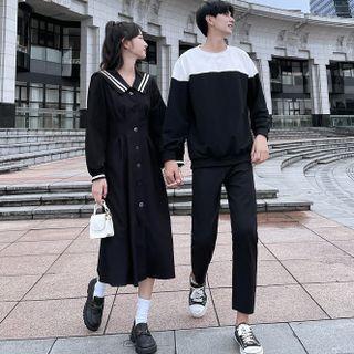 Couple Matching Long-sleeve Two Tone Dress / Sweatshirt / Pants