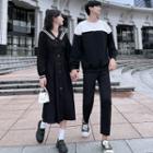 Couple Matching Long-sleeve Two Tone Dress / Sweatshirt / Pants