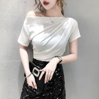 Cold-shoulder Short-sleeve Shirred Blouse