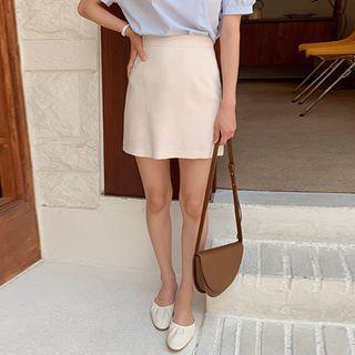 Zip-back Plain Mini Skirt