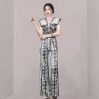 Set: Spaghetti-strap Print Jumpsuit + Capelet