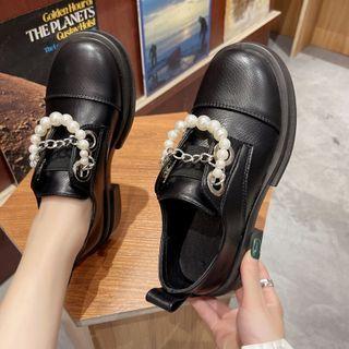 Faux Pearl Platform Block Heel Loafers