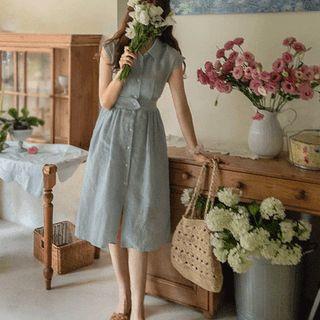 Cap-sleeve Stripe Midi Shirtdress