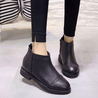 Faux Leather Stitched Round Toe Ankle Boots