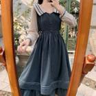 Puff-sleeve Paneled Collared A-line Dress