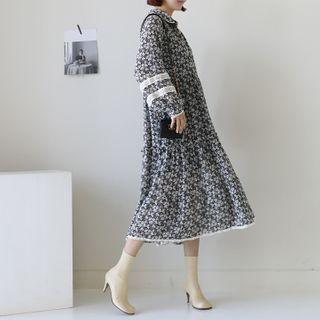 Lace-trim Long Floral Shirtdress